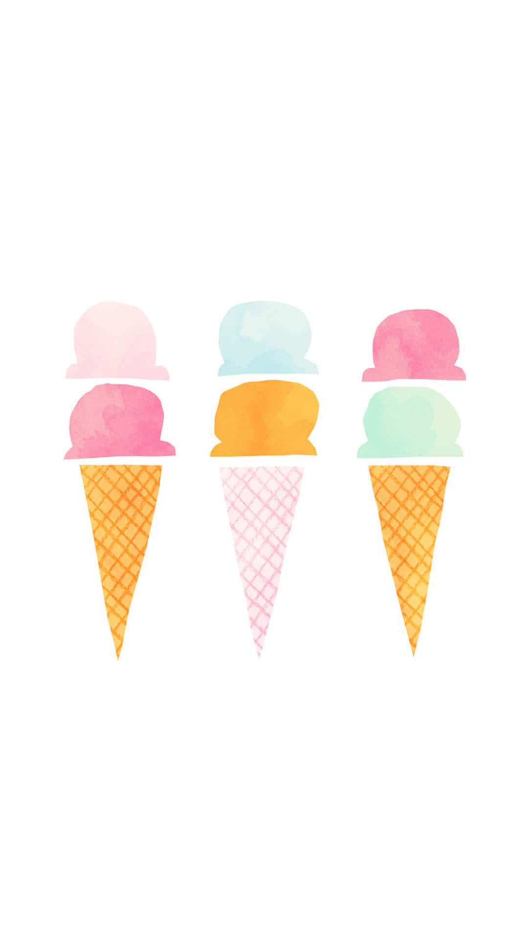 watercolor ice cream cones, pastel scoops, clean white background, Full HD Phone Wallpaper