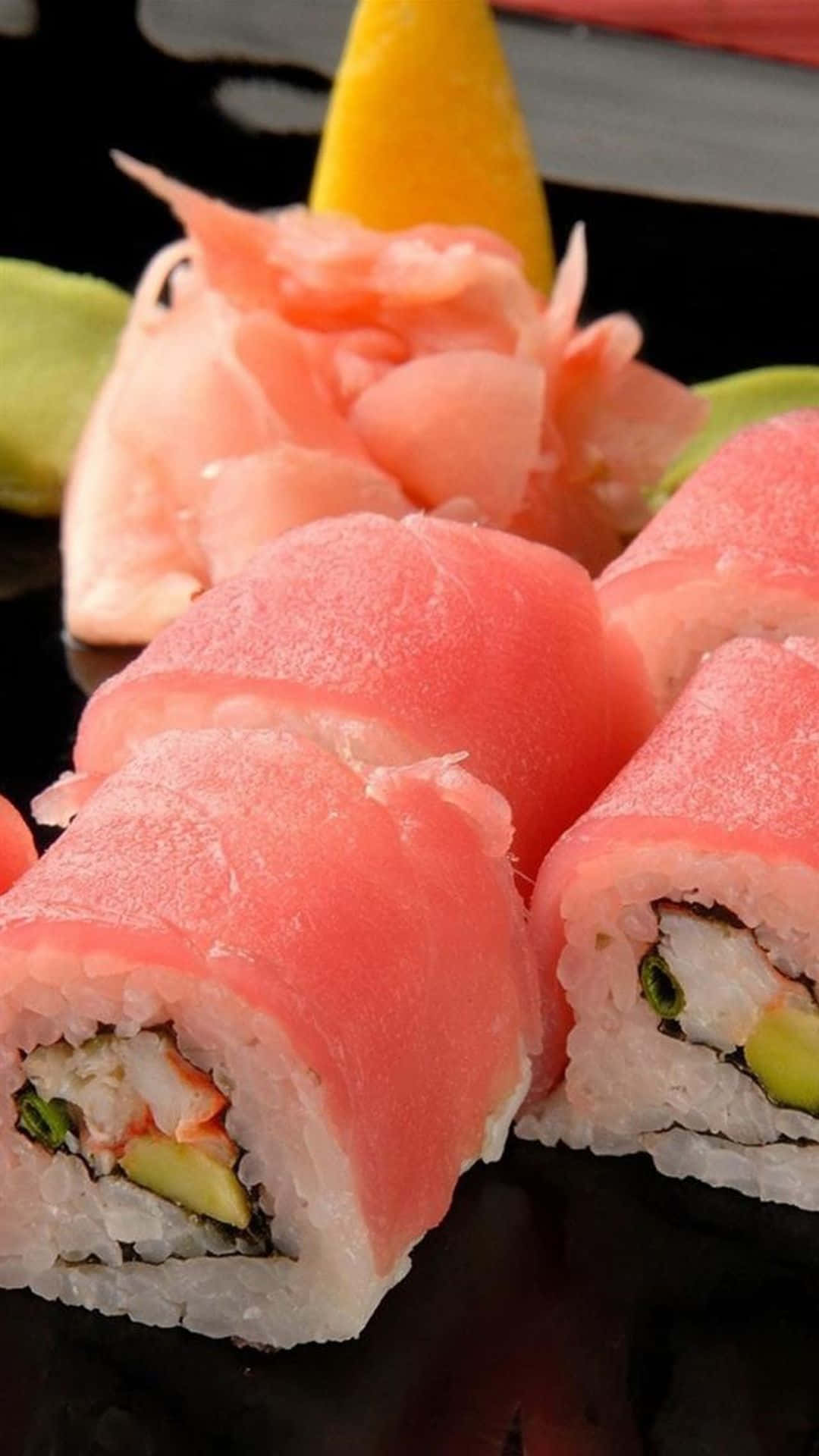 sushi, pink tuna, avocado, Full HD Phone Wallpaper