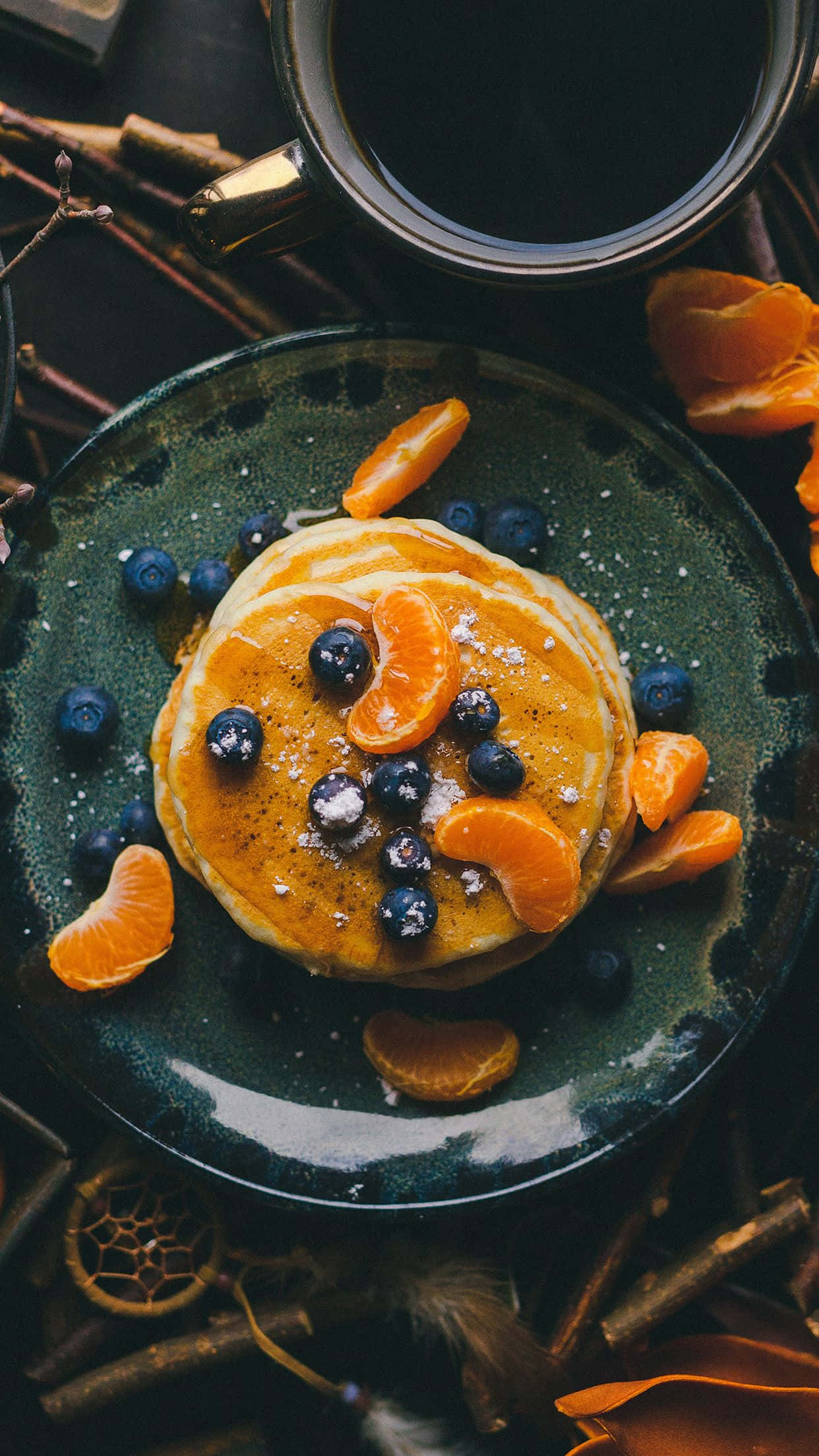 Cute Food iPhone, golden pancakes, blueberries, Full HD Phone Wallpaper