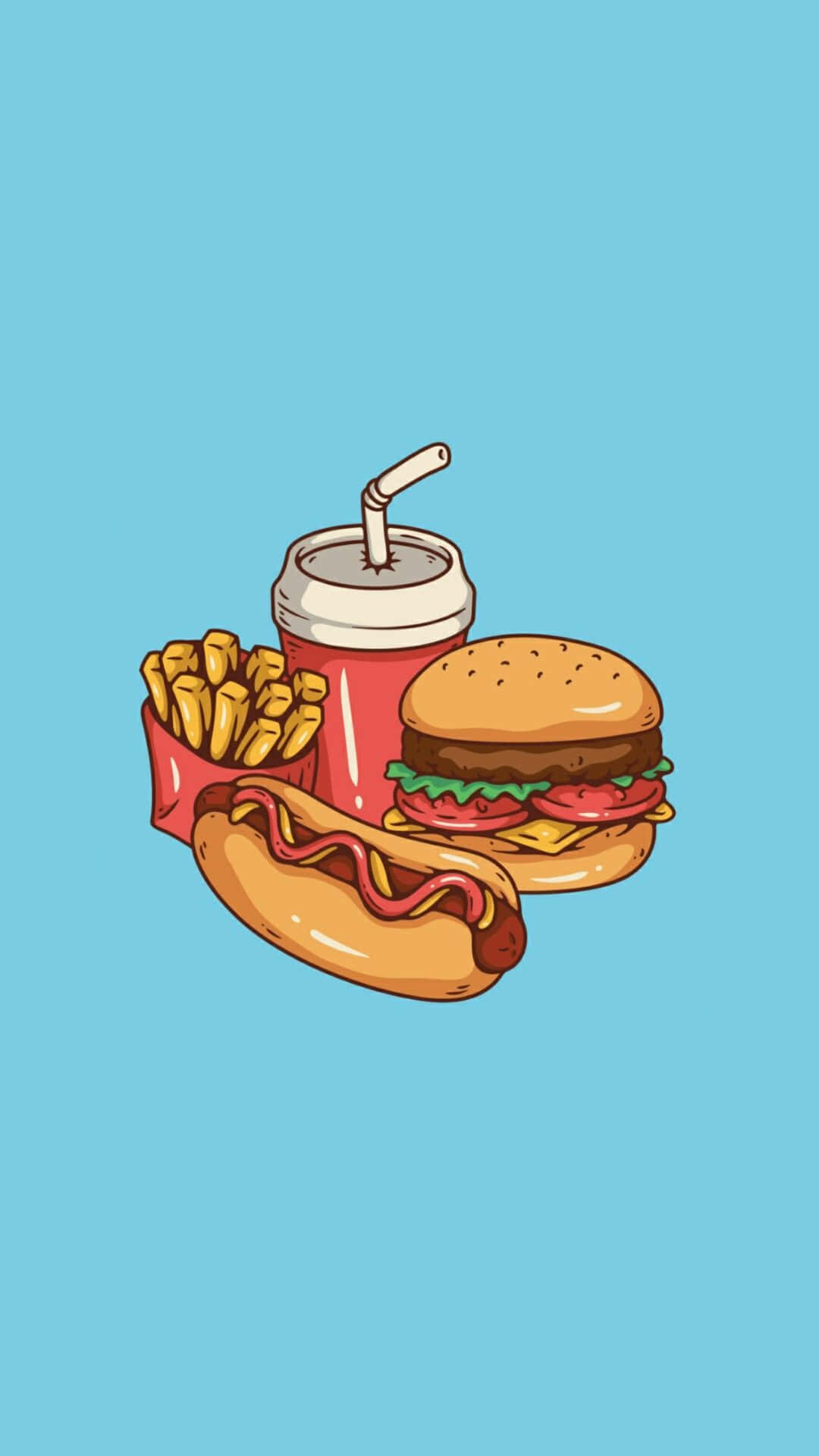 Cute Food iPhone, cartoon-style, burger, Full HD Phone Wallpaper