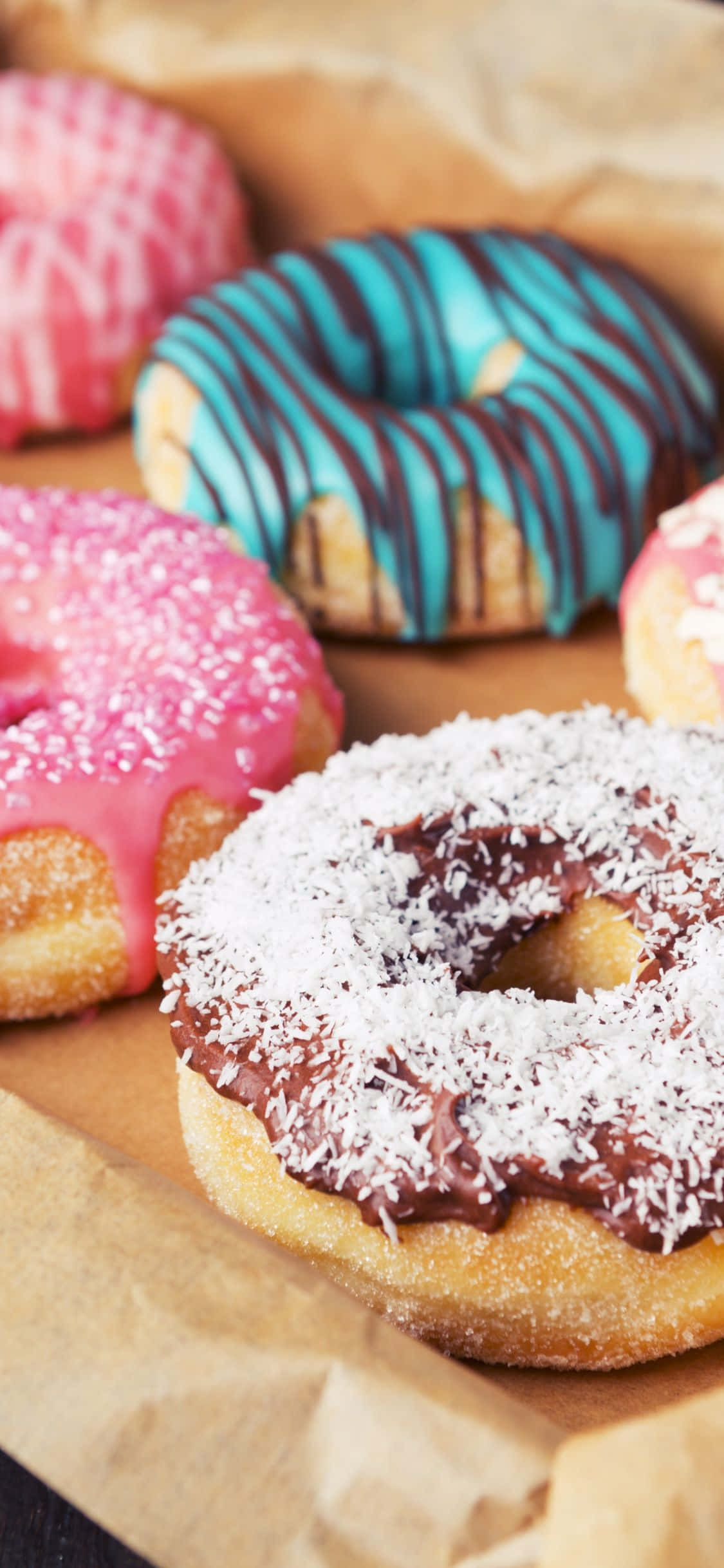Cute Food iPhone, glazed donuts, pink coconut chocolate, Full HD Phone Wallpaper