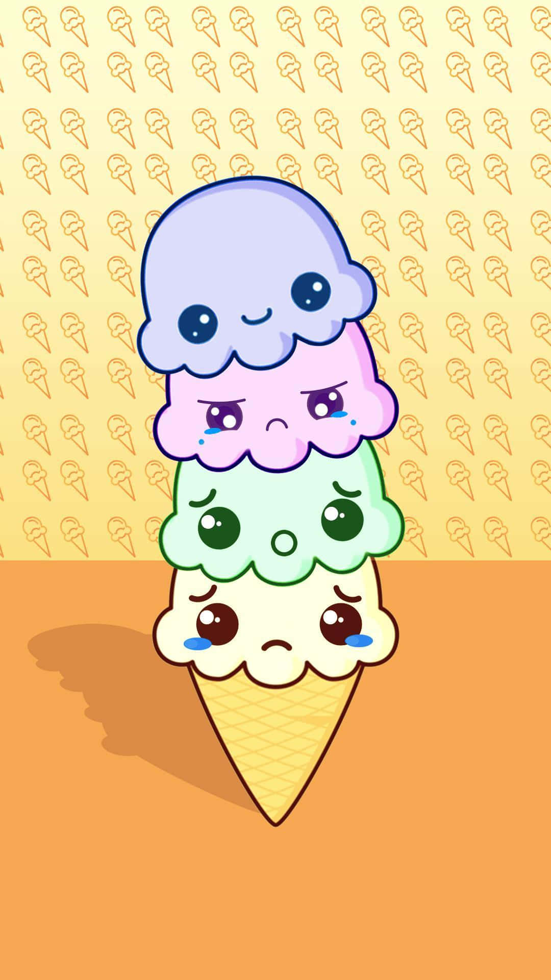 kawaii ice cream scoops, sad faces, blue tears, Full HD Phone Wallpaper