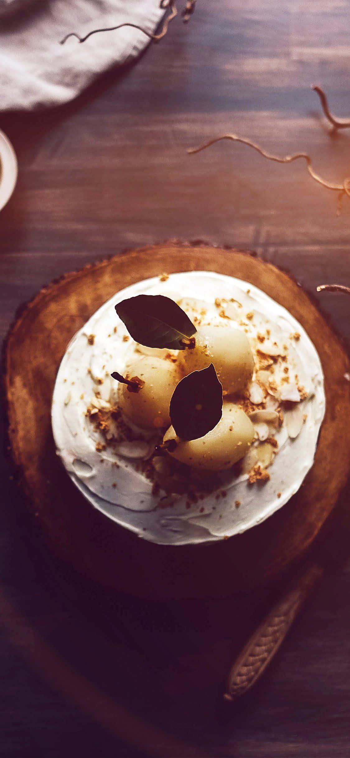 poached pears, bay leaves, cream, Full HD Phone Wallpaper