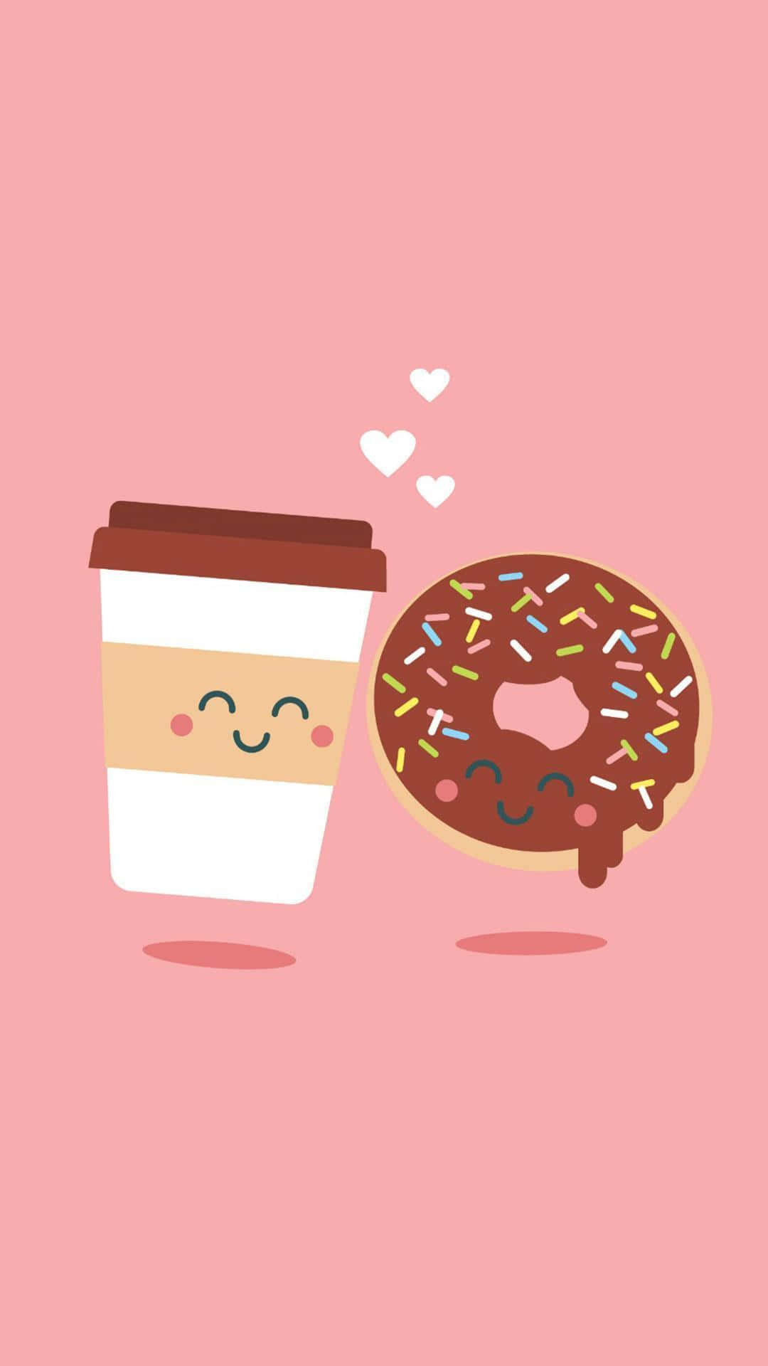 cute food iphone, cartoon coffee cup, donut, Full HD Phone Wallpaper