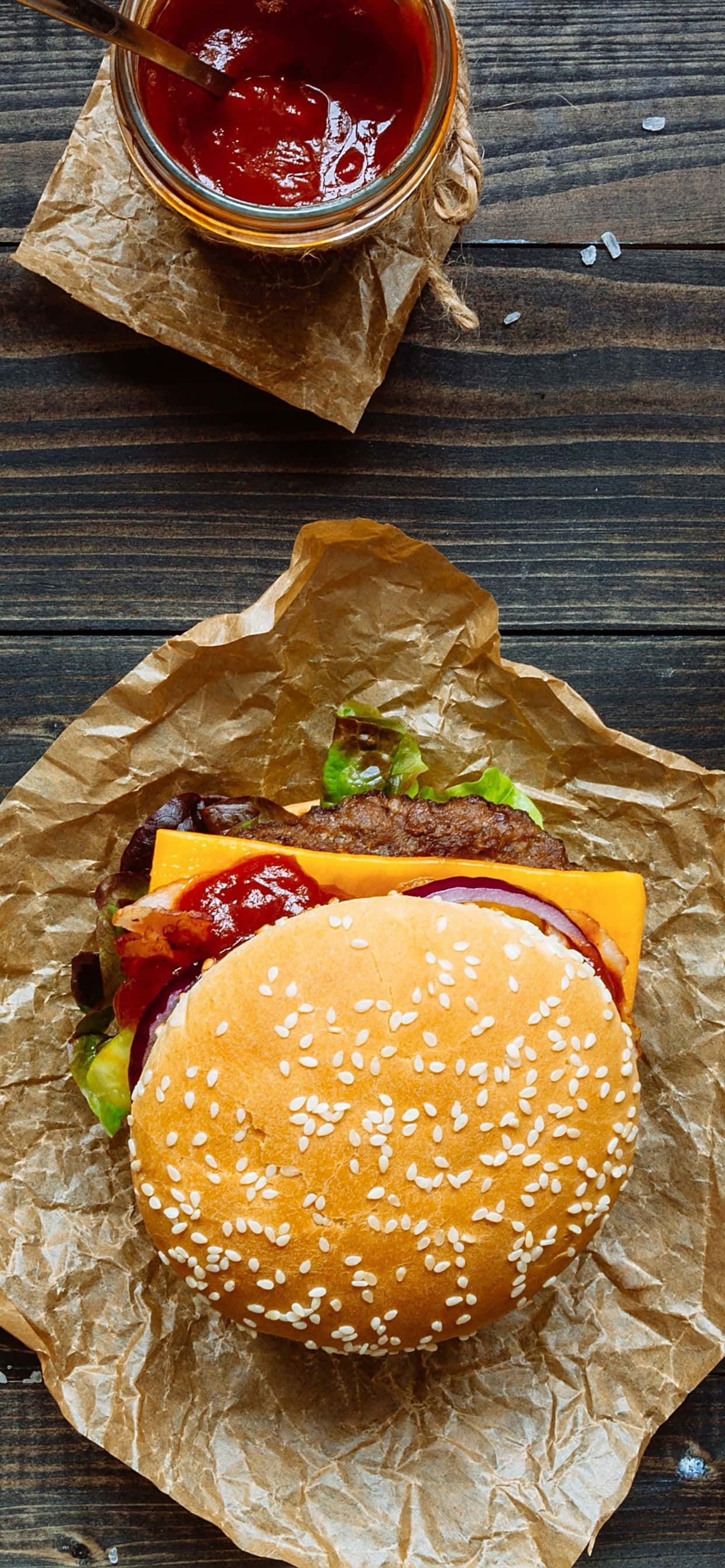 hamburger, ketchup, mustard, 2K Phone Wallpaper