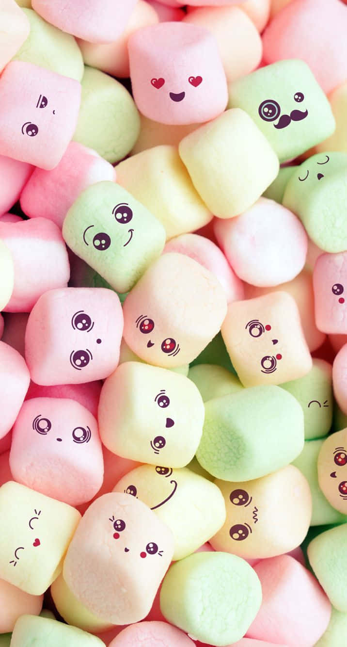 pastel-colored marshmallows, cute hand-drawn faces, pink, HD Phone Wallpaper