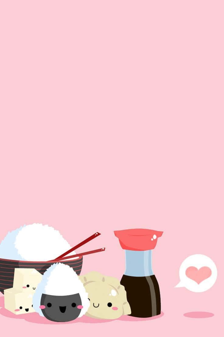 kawaii, sushi characters, chopsticks, SD Phone Wallpaper