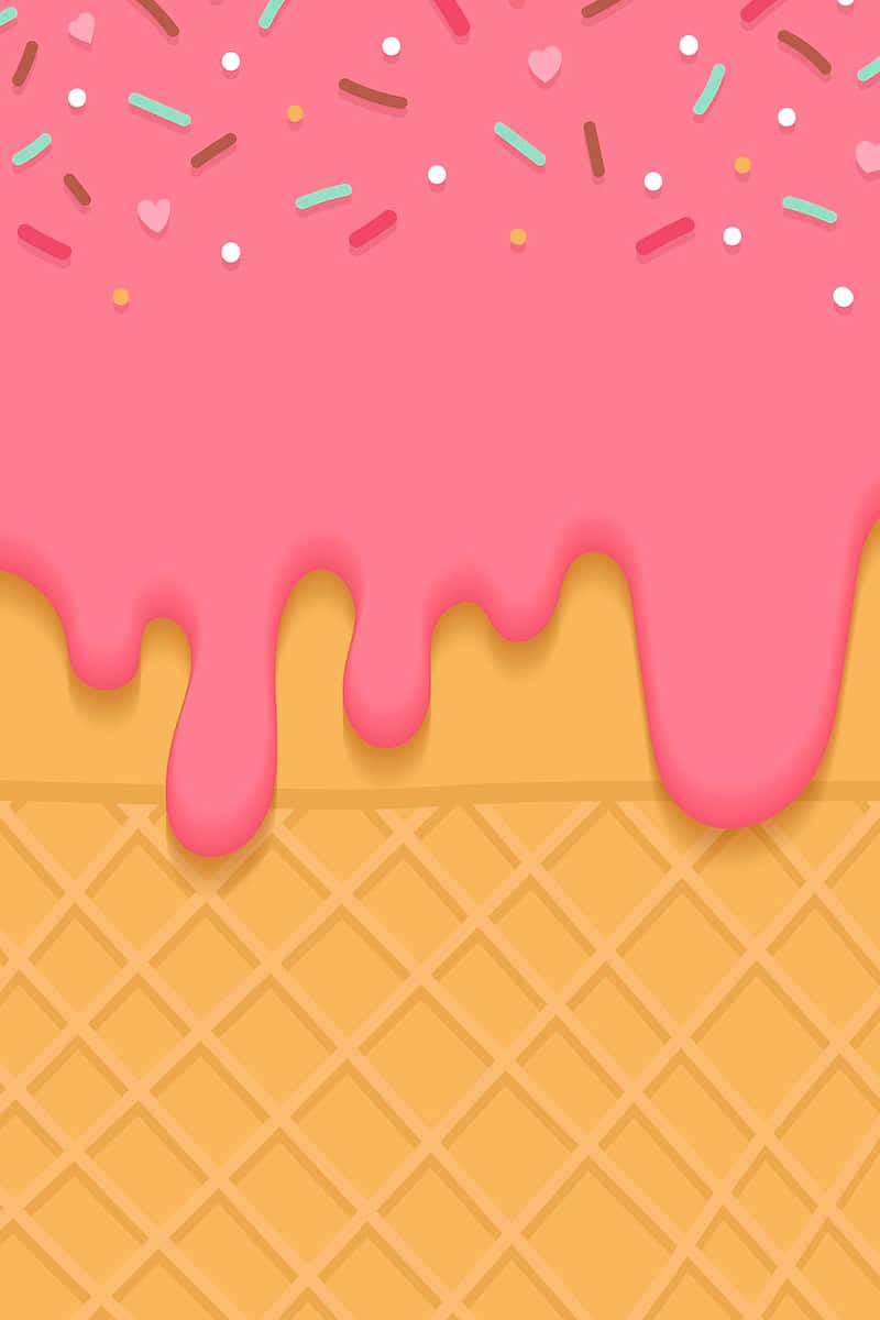 vibrant pink ice cream, golden waffle cone, colorful sprinkles, SD Phone Wallpaper
