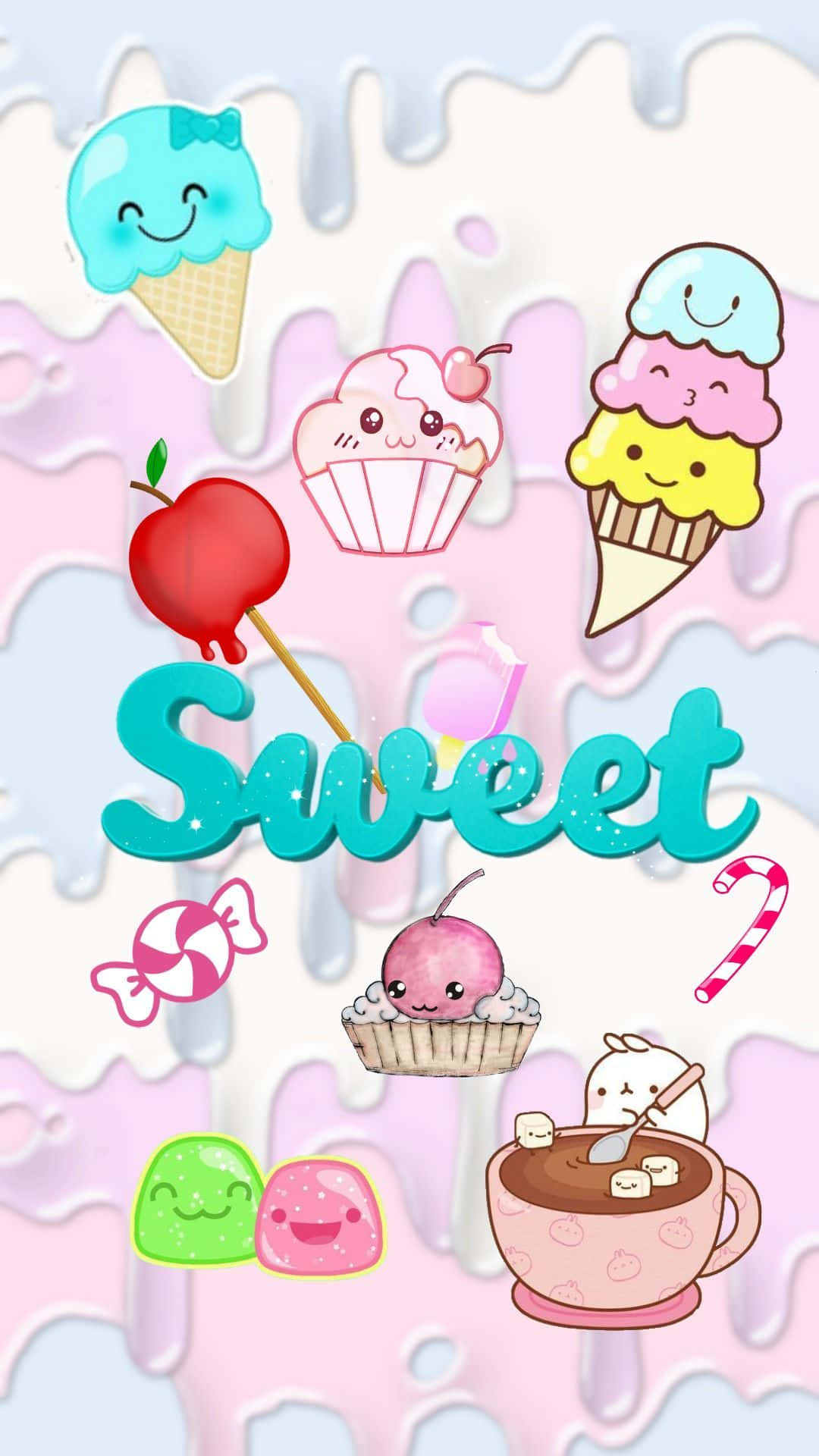 Cute Food, iPhone Lock Screen, smiling ice cream cones, Full HD Phone Wallpaper