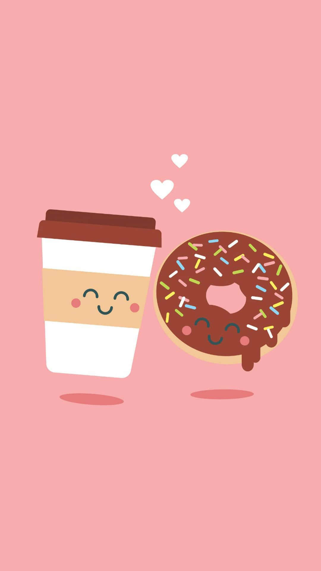 donut, cup of coffee, hearts, Full HD Phone Wallpaper