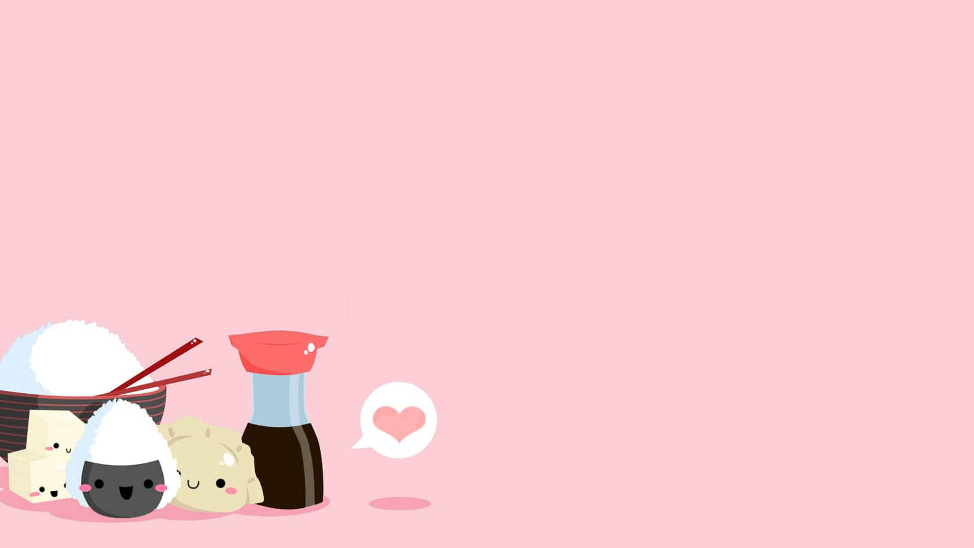 kawaii sushi characters, chopsticks, soy sauce bottle, Full HD Desktop Wallpaper