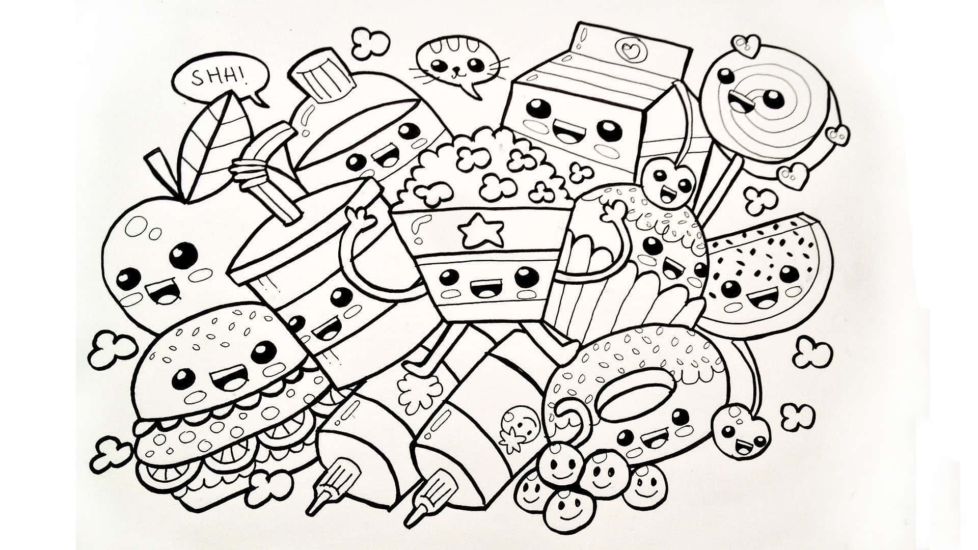 cartoon food items, burgers, donuts, Full HD Desktop Wallpaper