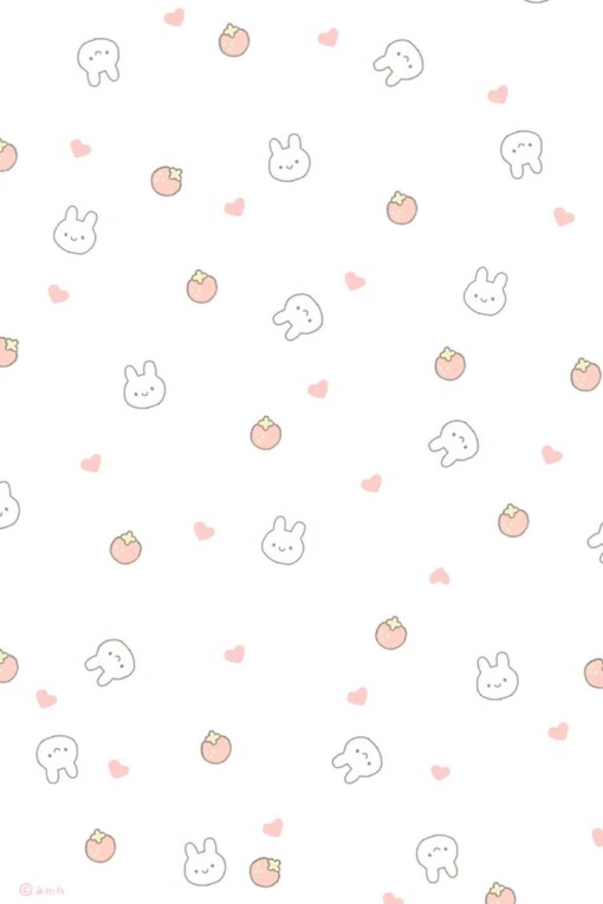 cute rabbits, strawberries, peach fruits, HD Phone Wallpaper