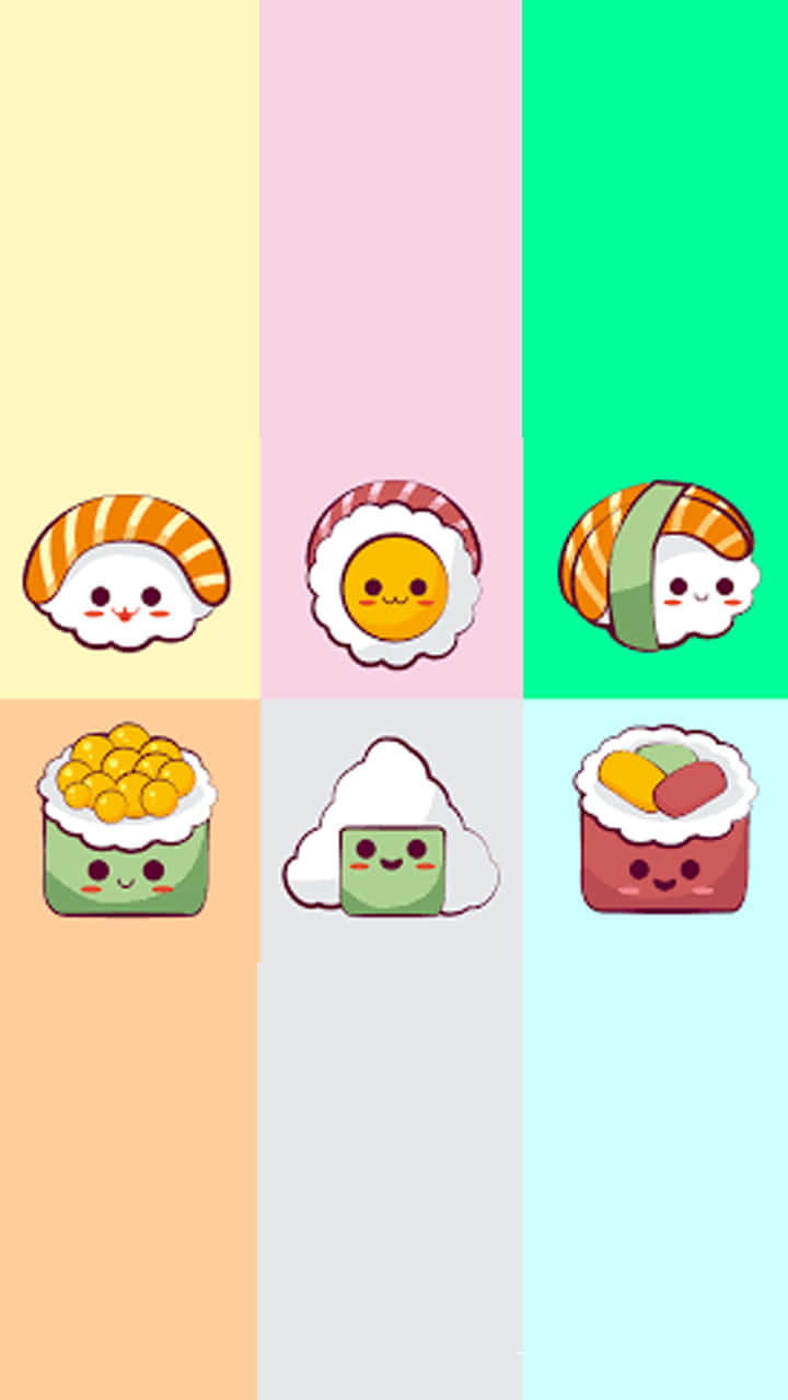 kawaii sushi characters, pastel vertical stripes, smoothie bowl, HD Phone Wallpaper