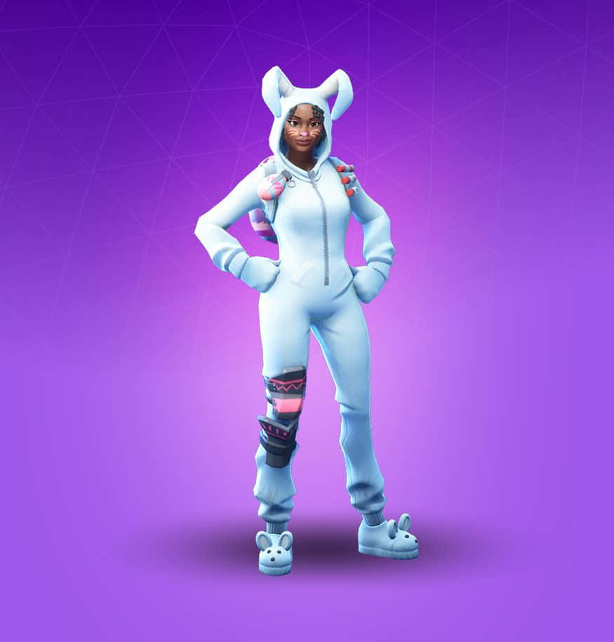 Fortnite, female gamer, light blue bunny onesie, SD Phone Wallpaper