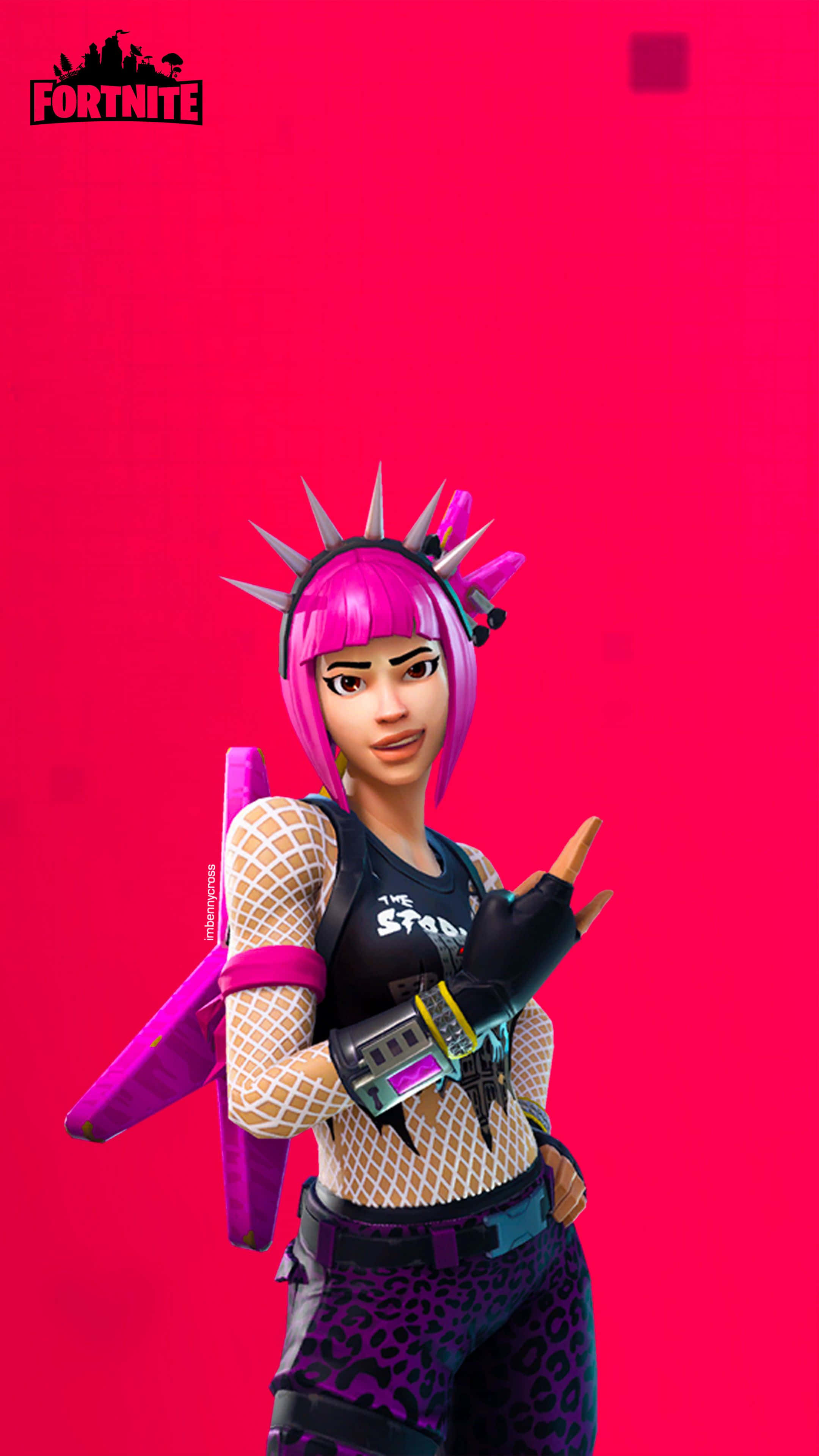 Fortnite, pink spiky hair, punk outfit, 4K Phone Wallpaper