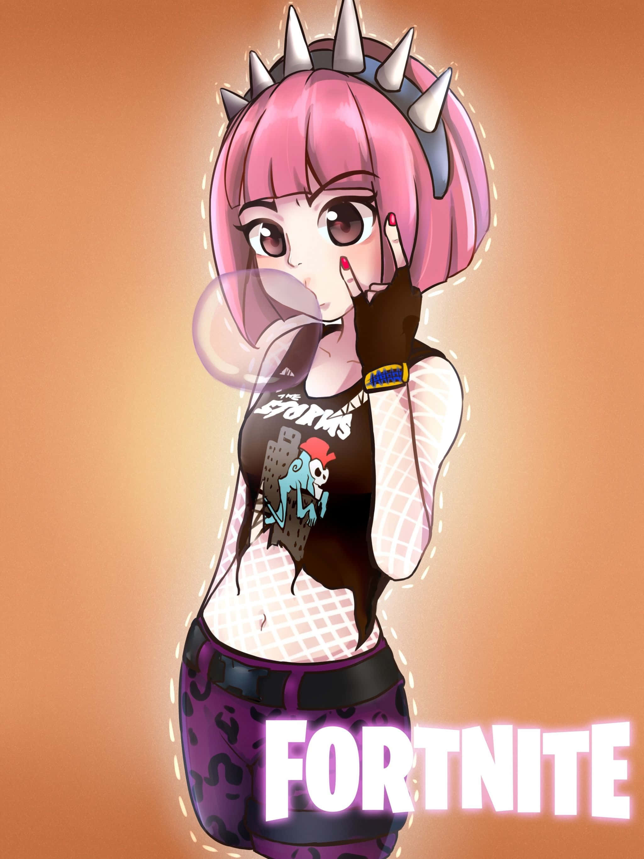 Fortnite, pink-haired anime girl, spiked headband, 2K Phone Wallpaper