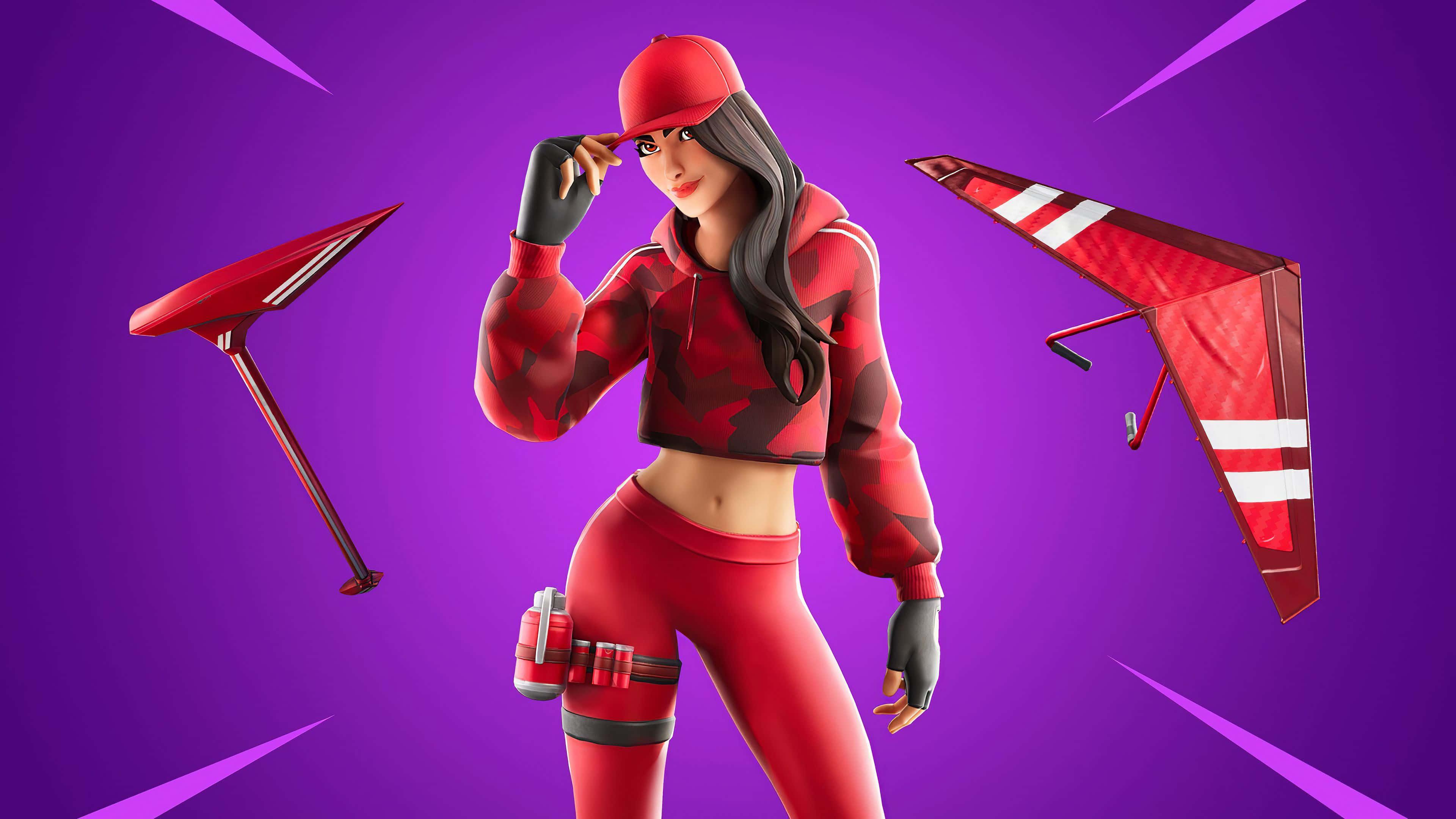 Fortnite, red camo outfit, glider, 4K Desktop Wallpaper