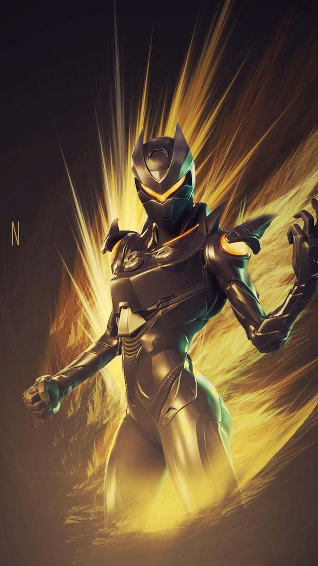 Cute Fortnite, golden energy, glowing orange eyes, Full HD Phone Wallpaper