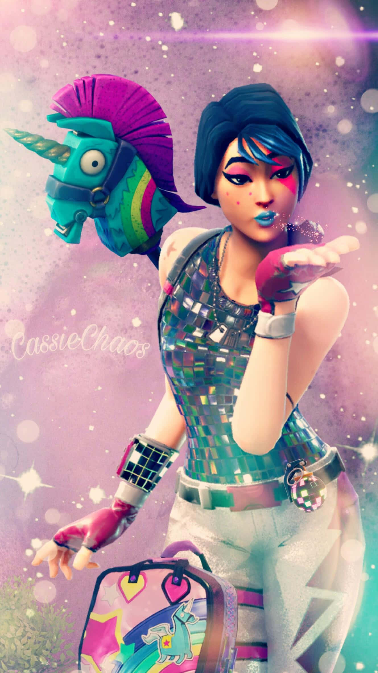 Fortnite, blue hair, disco outfit, Full HD Phone Wallpaper
