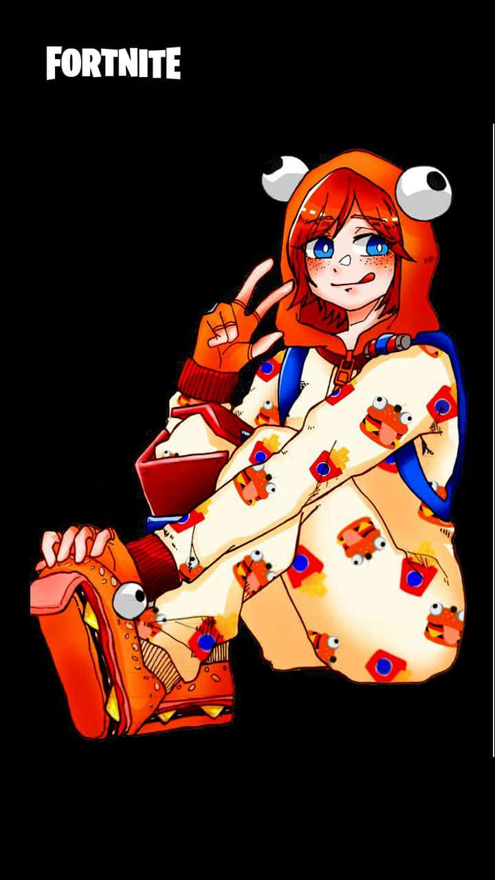 Fortnite, anime girl, frog-themed orange hoodie, HD Phone Wallpaper