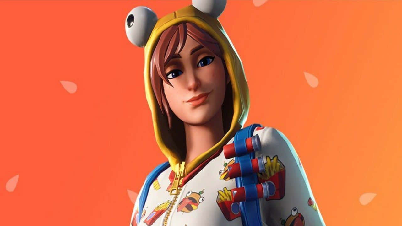 Fortnite, yellow frog hoodie, cartoon food prints, HD Desktop Wallpaper