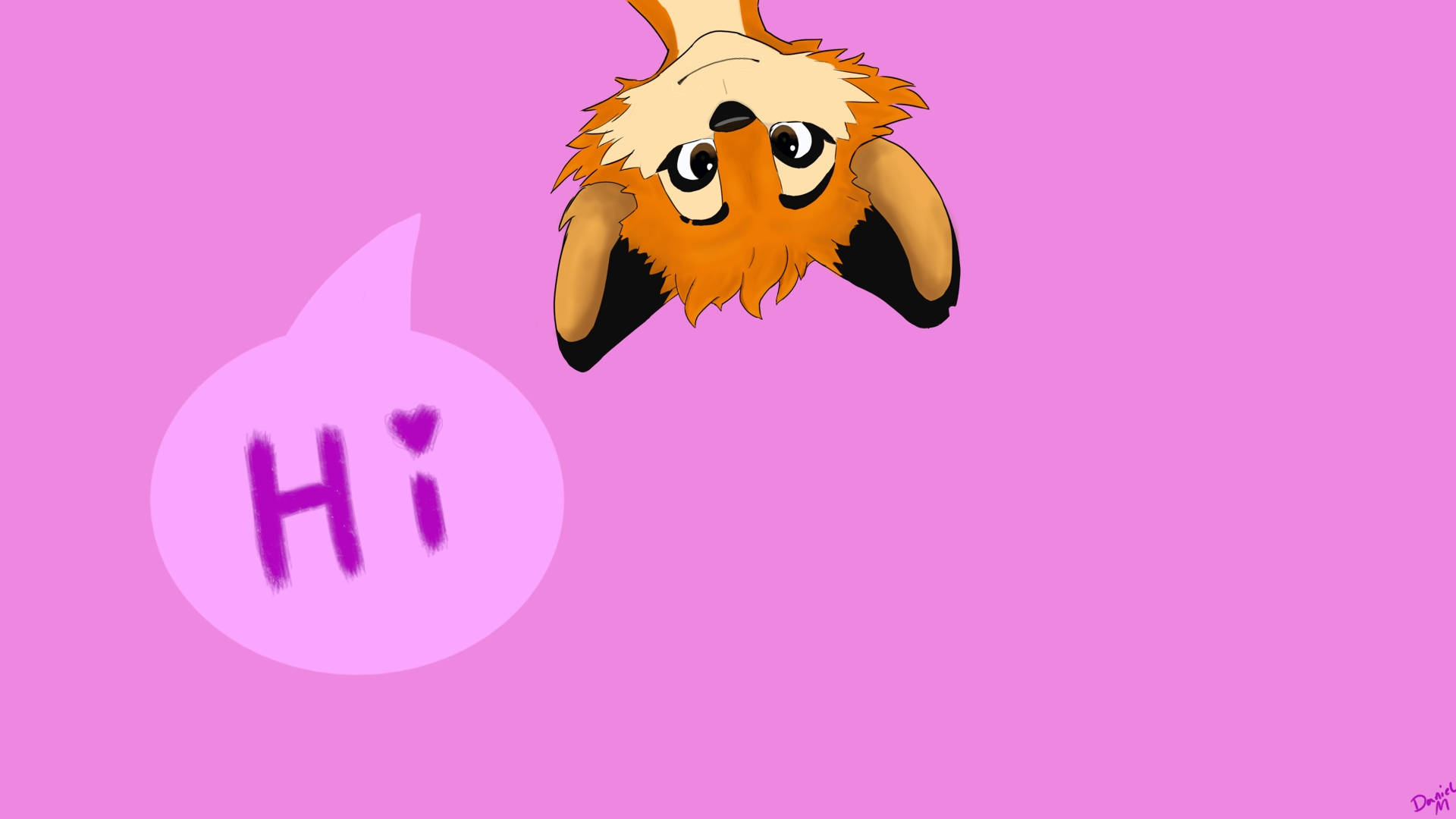 cute cartoon fox, big eyes, pink speech bubble, Full HD Desktop Wallpaper