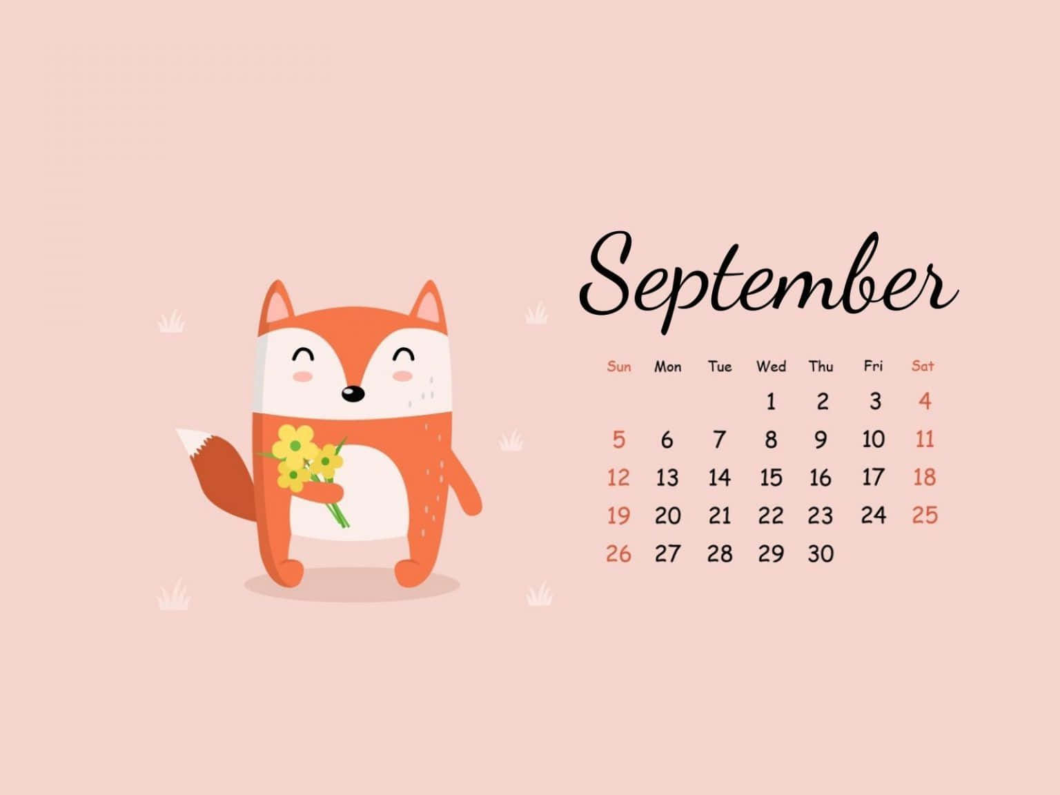 Cute Fox, September 2021 Calendar, yellow flowers, HD Desktop Wallpaper