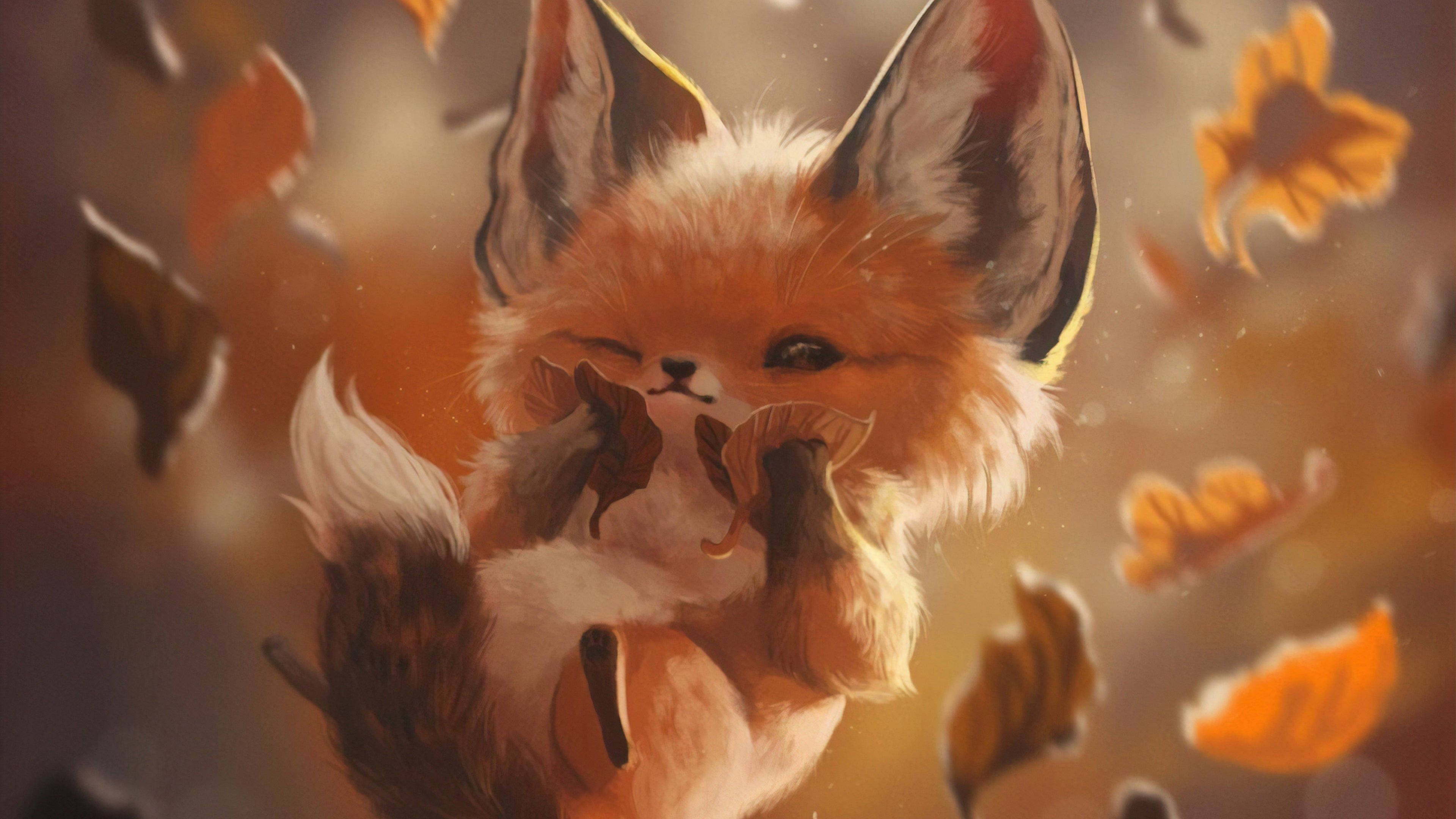 cute fox, fox cub, large ears, 4K Desktop Wallpaper