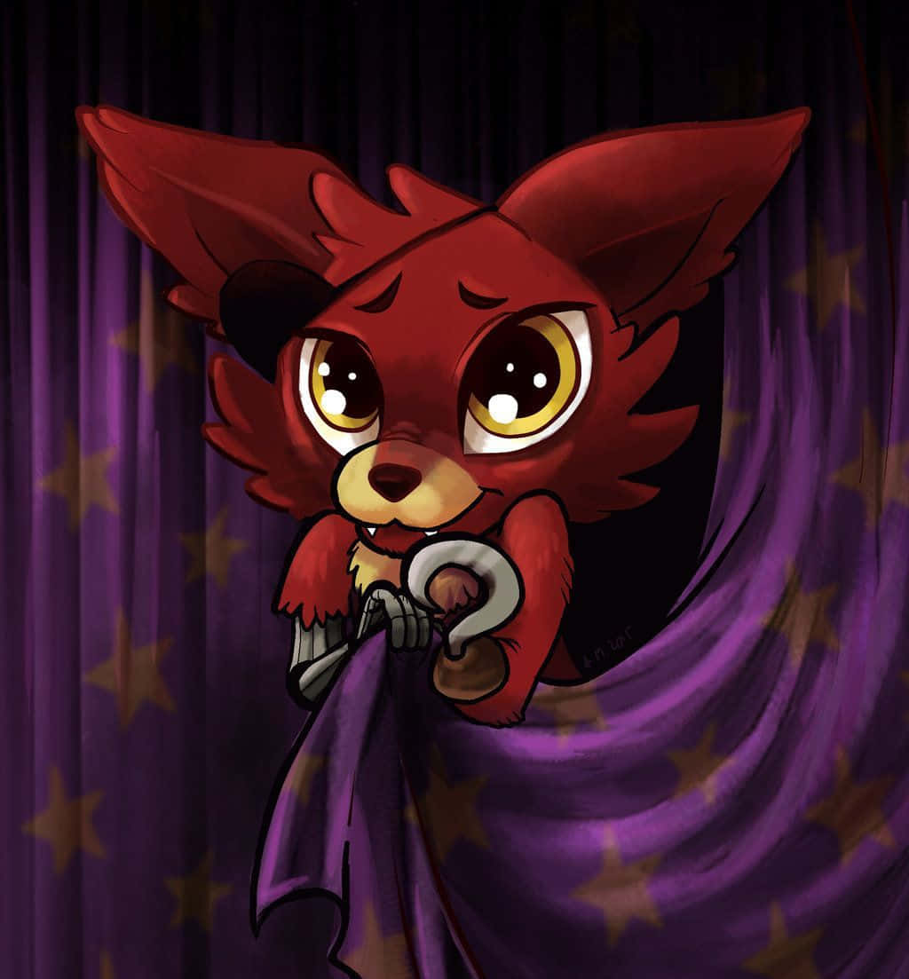 cute foxy, red fox-like creature, purple starry curtain, SD Phone Wallpaper