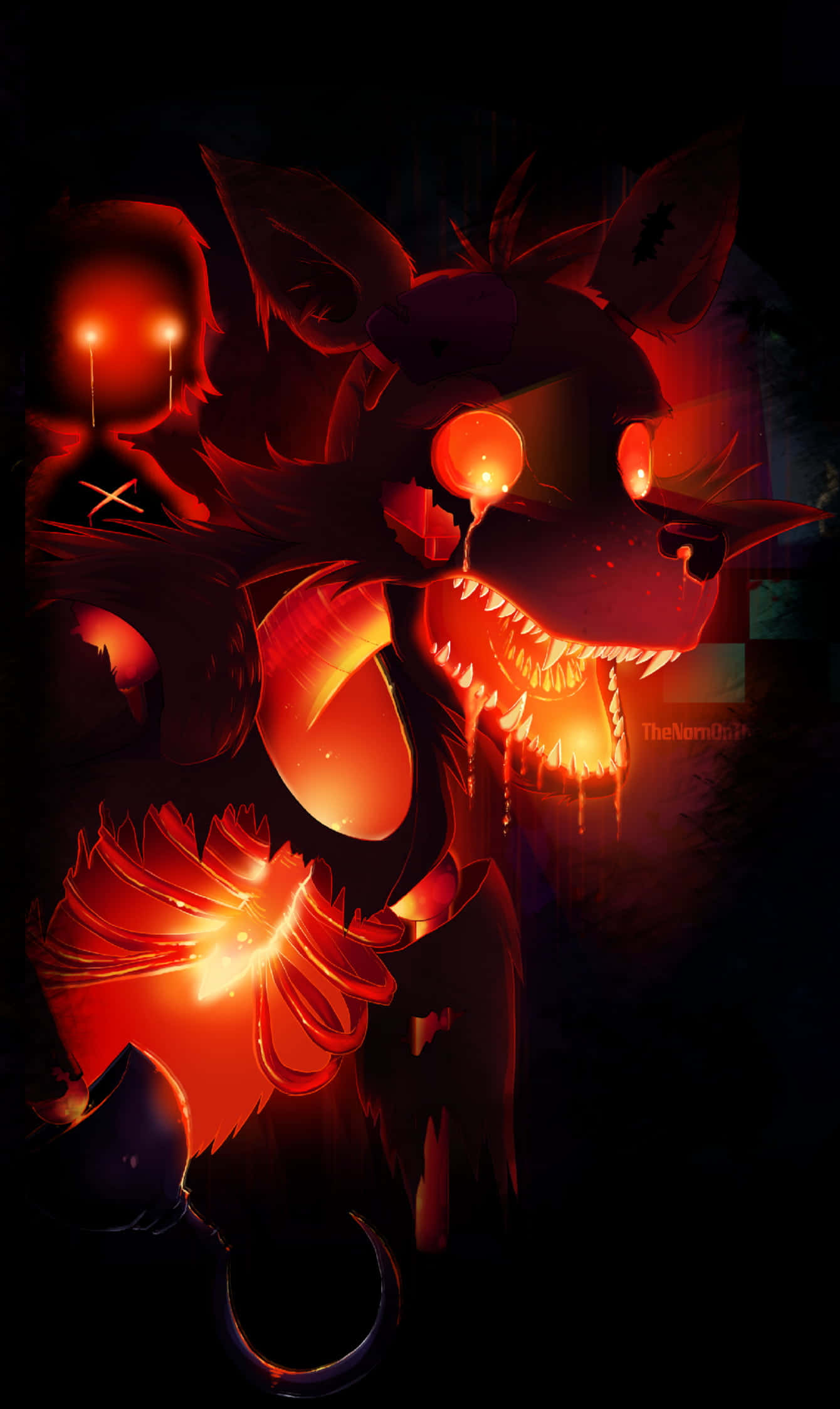Cute Foxy, glowing eyes, fiery red light, Full HD Phone Wallpaper