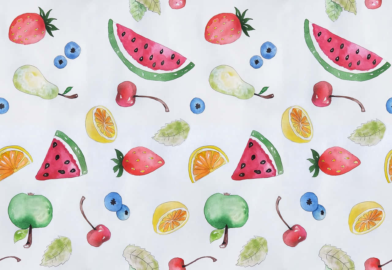 watercolor pattern, sliced watermelon, strawberries, HD Desktop Wallpaper