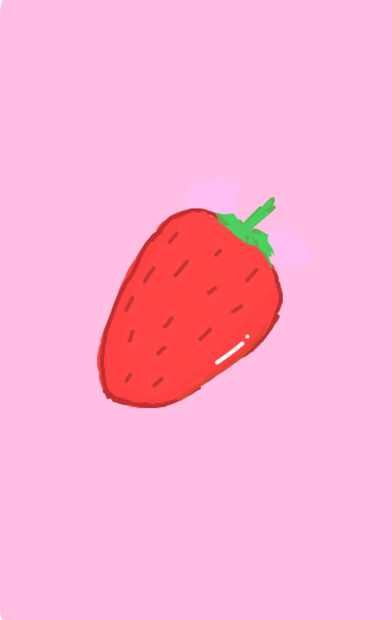 minimalist cute fruit strawberry, cartoon strawberry, green stem, SD Phone Wallpaper