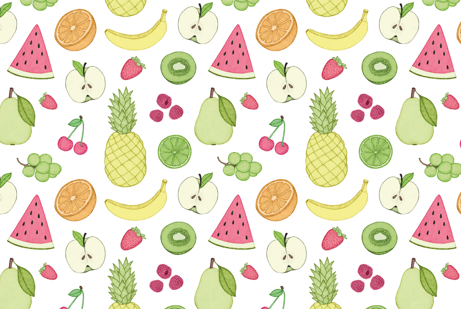 Cute Fruits Premium, watercolor pattern, sliced fruits, HD Desktop Wallpaper