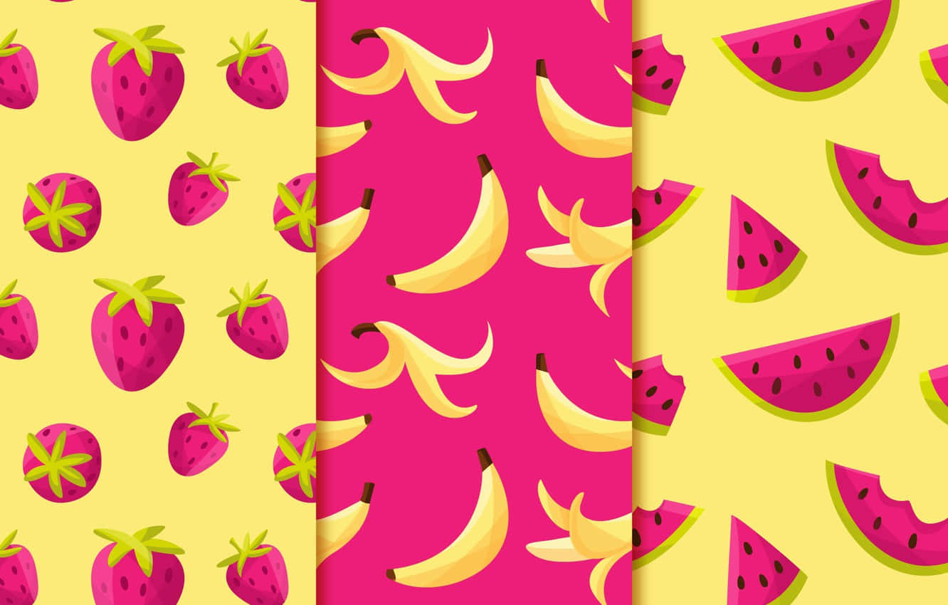 Cute Fruit, strawberries, bananas, HD Desktop Wallpaper