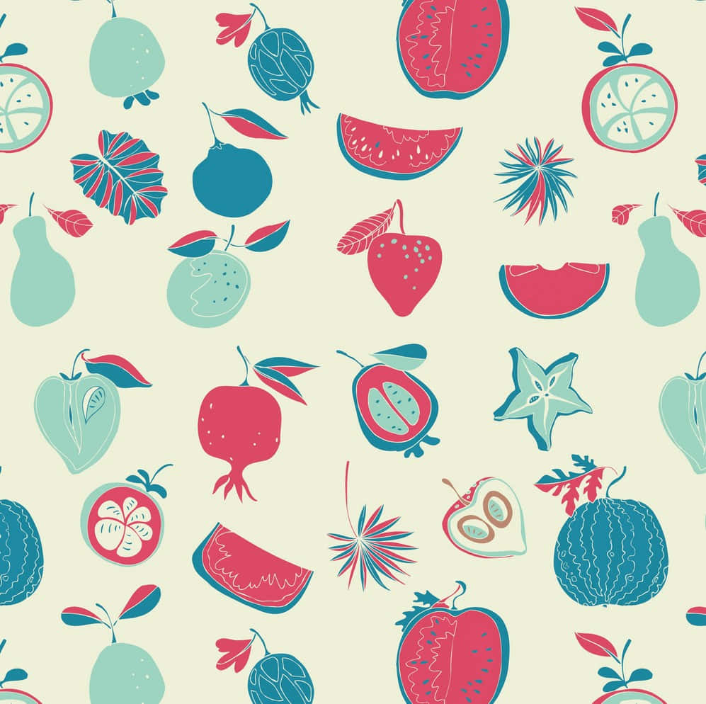 Cute Fruit, vintage royalty, teal, SD Desktop Wallpaper