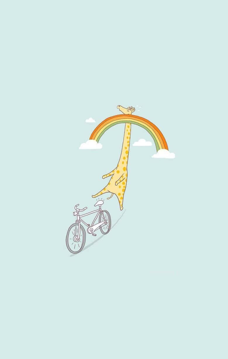 giraffe, bicycle, rainbow, SD Phone Wallpaper