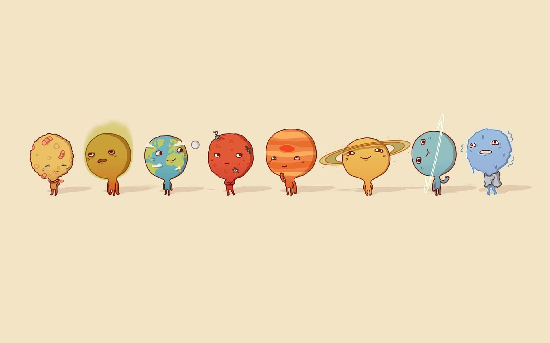cartoon planets, faces, limbs, Full HD Desktop Wallpaper