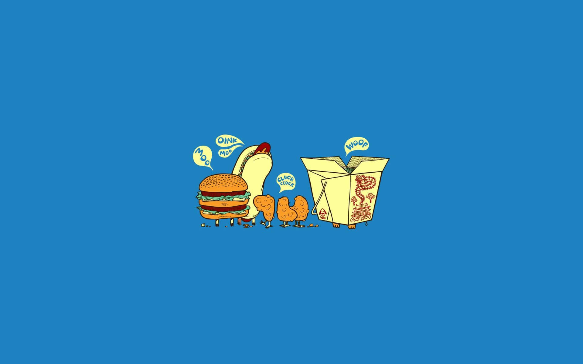 cartoon fast food items, speech bubbles, solid blue background, Full HD Desktop Wallpaper