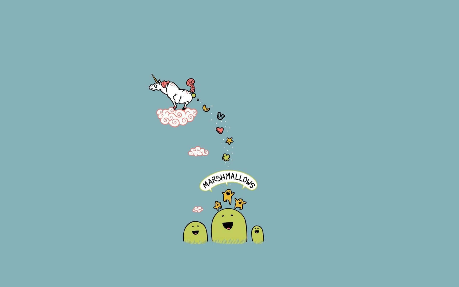 whimsical cartoon unicorn, clouds, marshmallows, Full HD Desktop Wallpaper