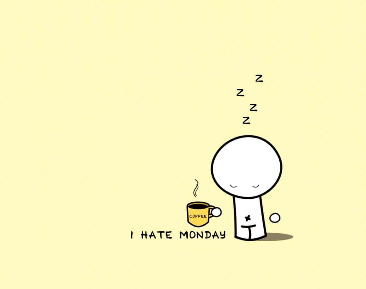 Cute Funny, minimalist white cartoon figure, steaming coffee mug, SD Desktop Wallpaper