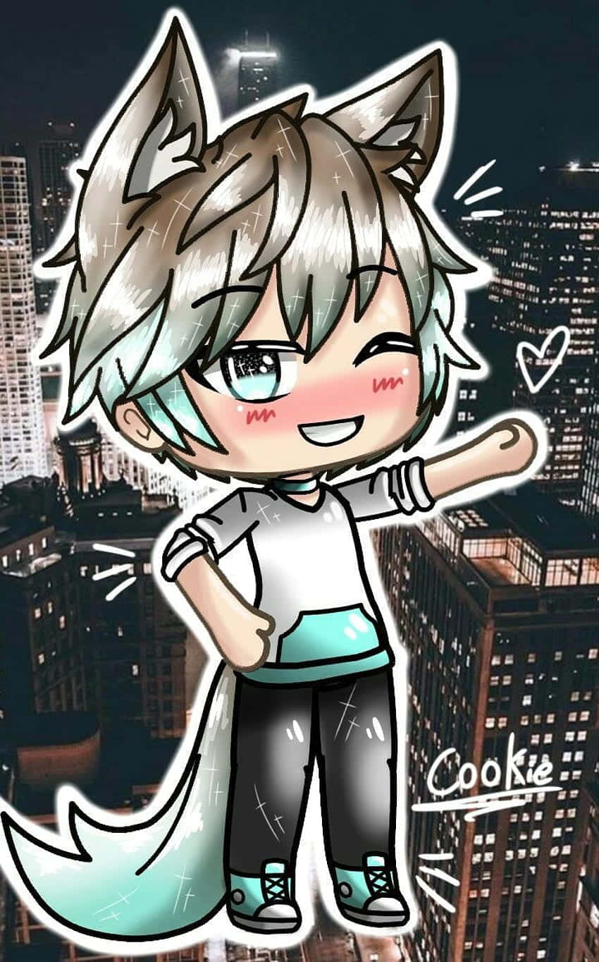 Cute Gacha Life Boy, teal accents, chibi wolf boy, HD Phone Wallpaper