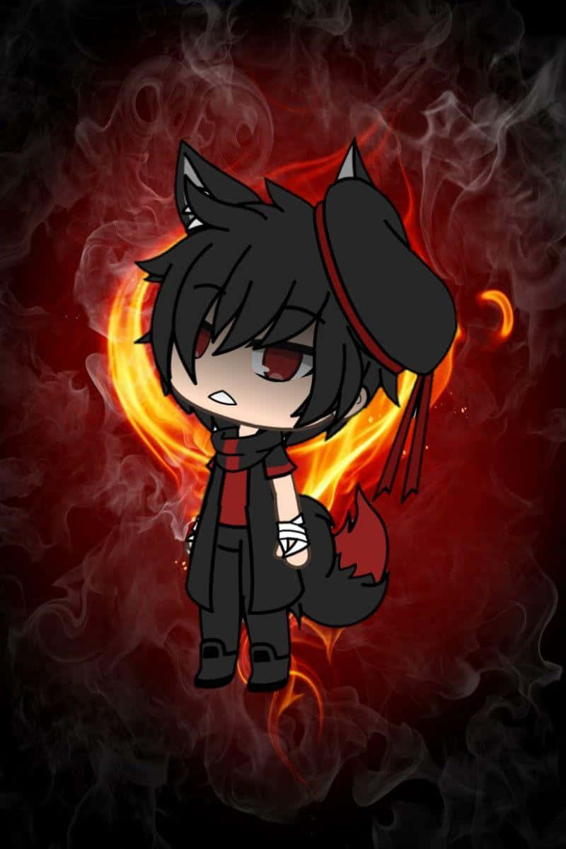 Cute Gacha Life Boy, chibi anime character, black hair, SD Phone Wallpaper