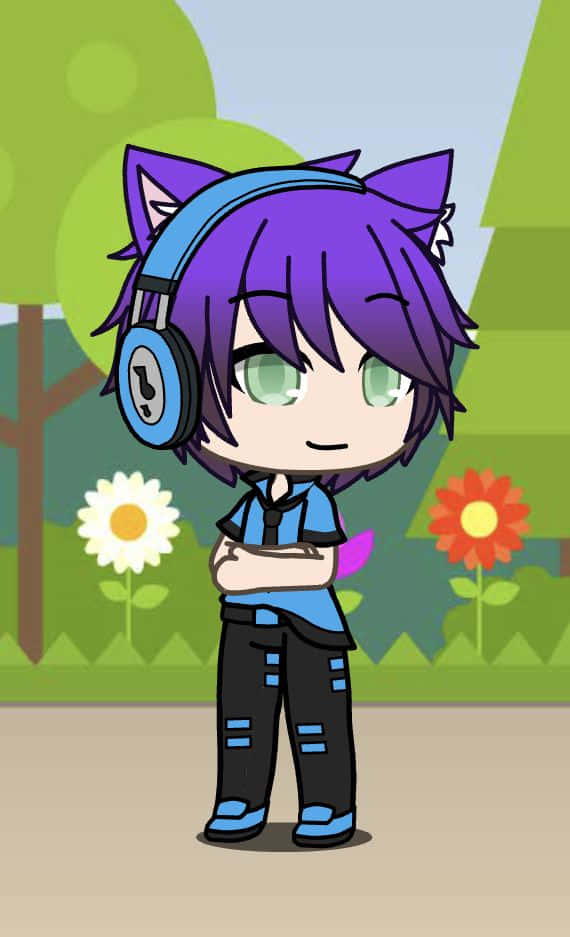 Gacha Life boy, purple hair, cat ears, SD Phone Wallpaper