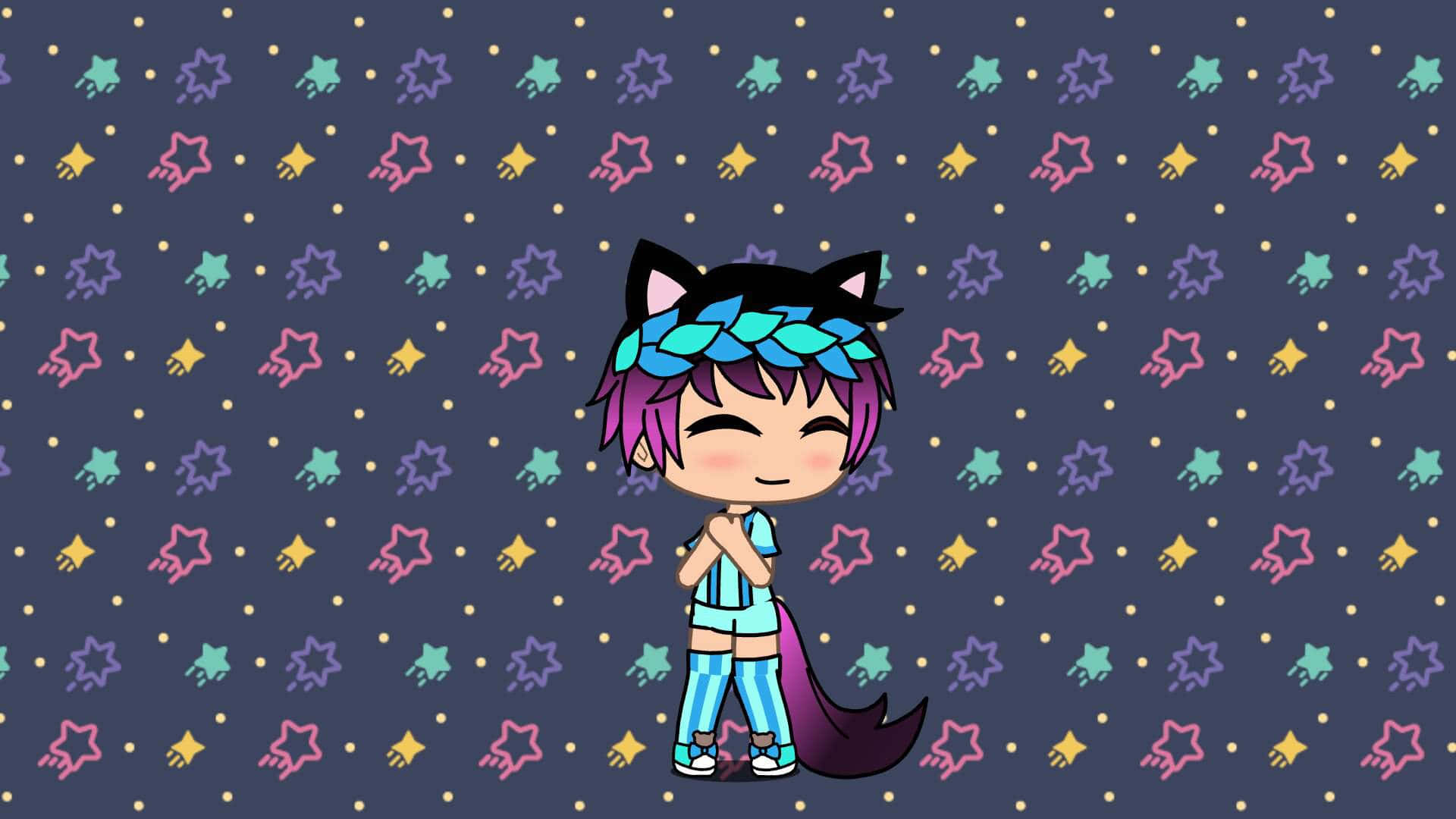 Gacha Life Boy, purple hair, cat ears, Full HD Desktop Wallpaper