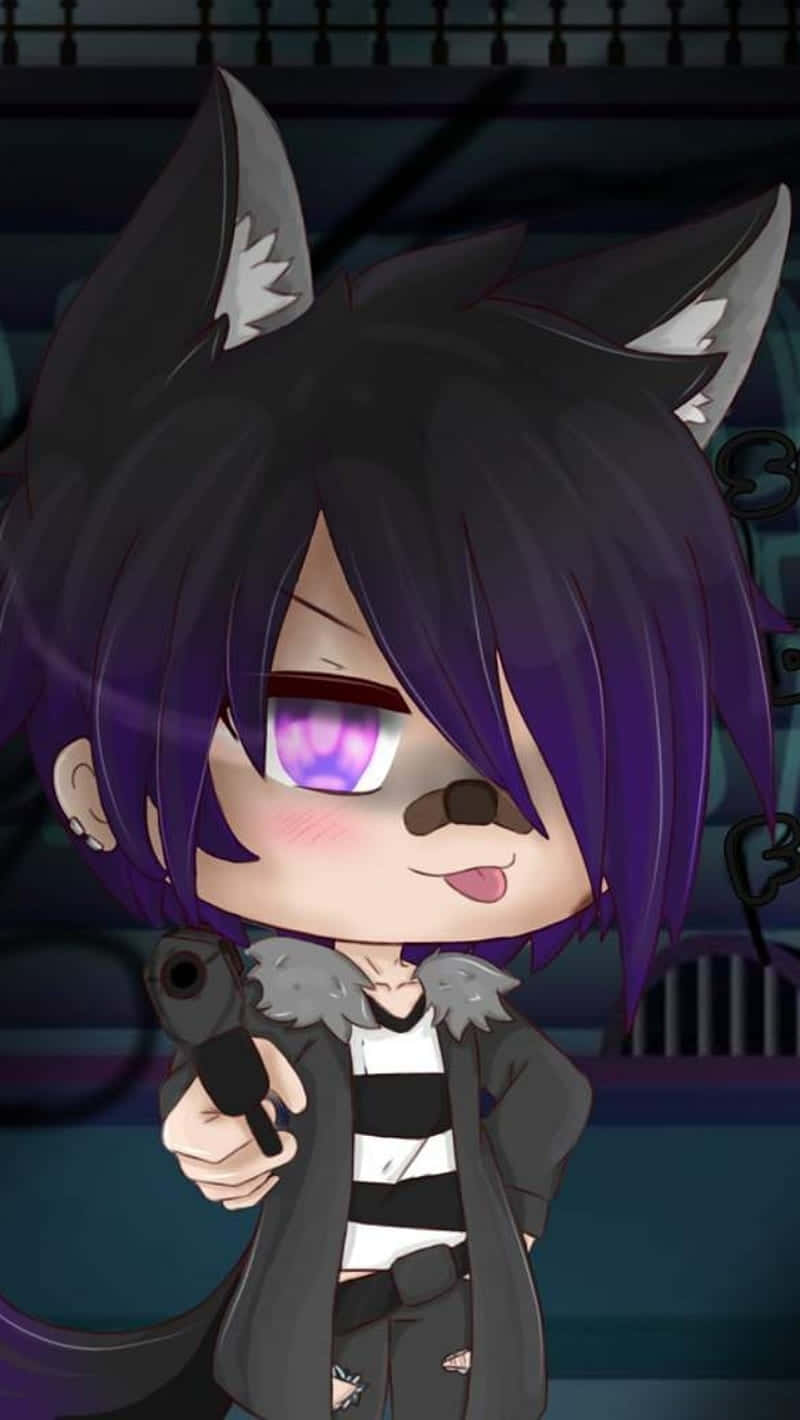 Gacha Life Boy, chibi anime wolf, purple hair, HD Phone Wallpaper
