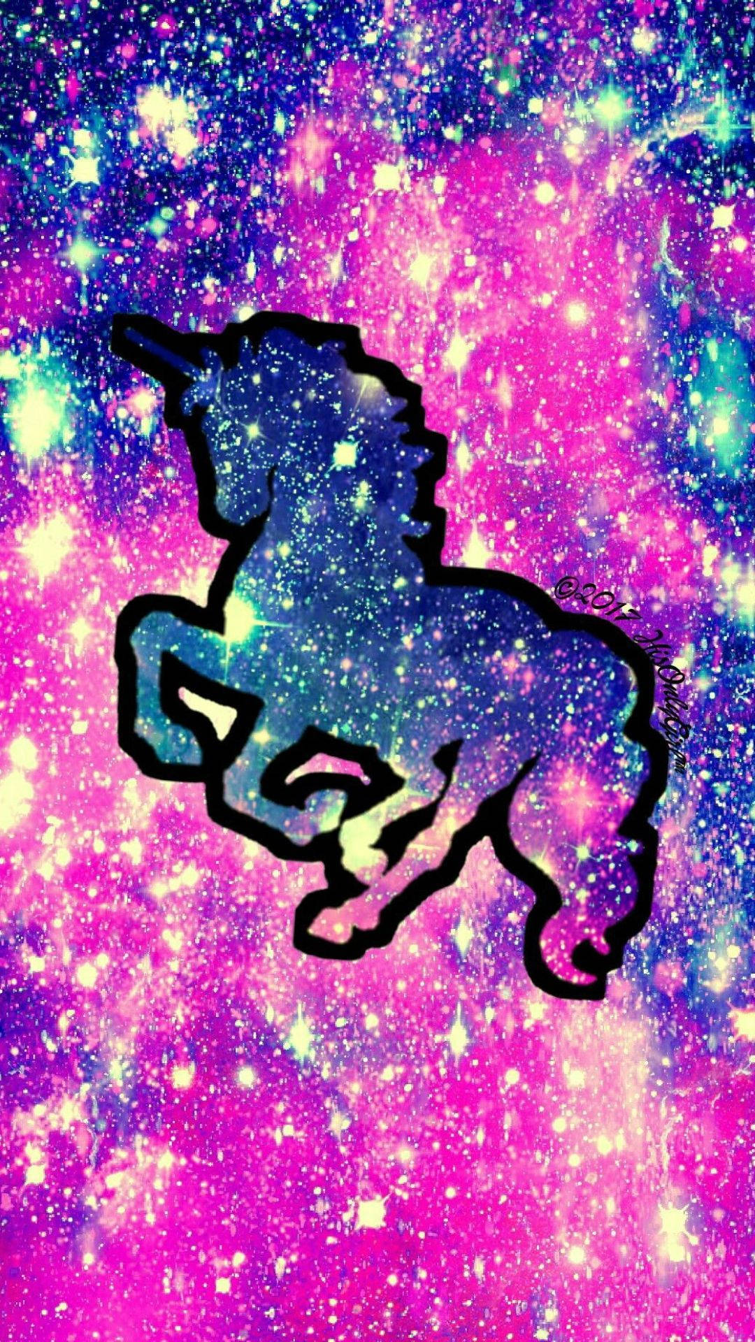 unicorn, cute galaxy, pink purple and blue stars, Full HD Phone Wallpaper