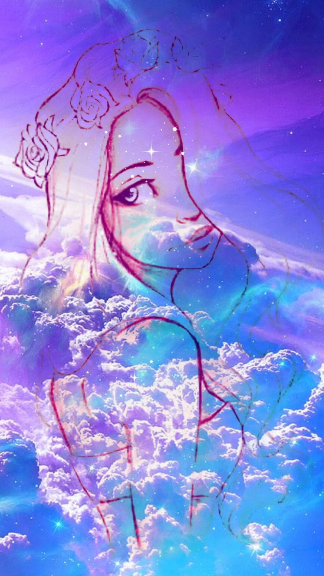 Cute Galaxy, anime girl, rose crown, Full HD Phone Wallpaper
