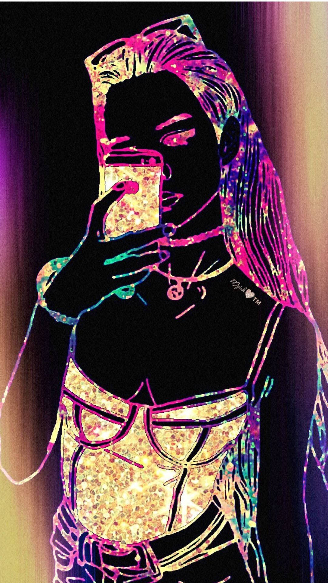 Cute Galaxy Girl, glittering phone, dark gradient background, Full HD Phone Wallpaper