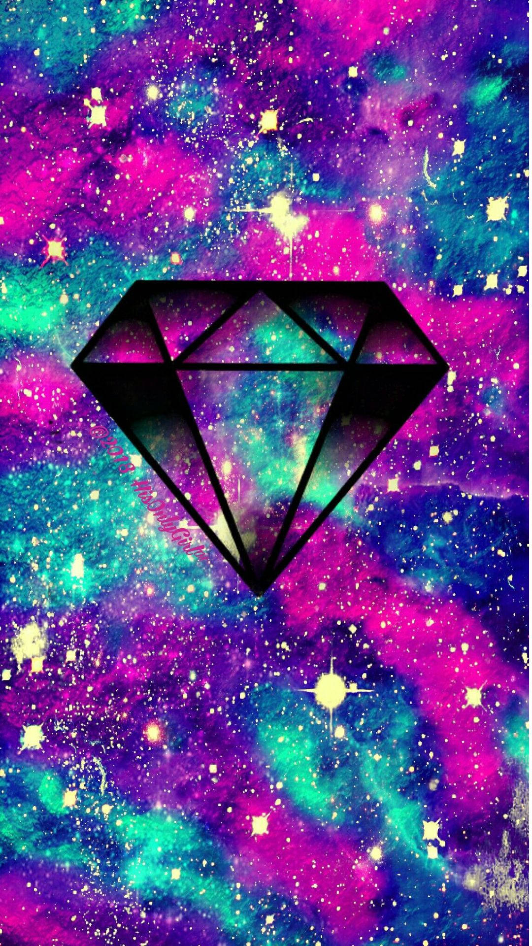 Cute Galaxy, black diamond outline, vibrant cosmic backdrop, Full HD Phone Wallpaper